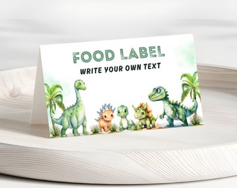 Editable Dinosaur Food Label, Birthday Party Food Tent Cards, Buffet Tent Card, Table Name Card, Printable Place Card, Instant Download