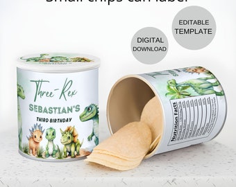 BEWERKBARE Dinosaur Mini Chips kunnen verjaardagslabel, Dino Snacks Wrapper Party Favor, Dino Thema Potato Crisp Label, INSTANT DOWNLOAD