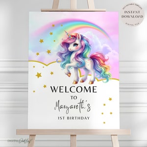 Editable Unicorn Welcome Sign Template, Kids Pony Birthday Party Decor ...