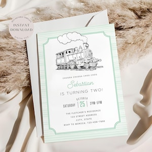 Zug Geburtstag einladen, bearbeitbare Einladungsvorlage zum Thema Zug, druckbare Jungen Party einladen, jedes Alter Chugga Zwei Karte, sofortiger Download