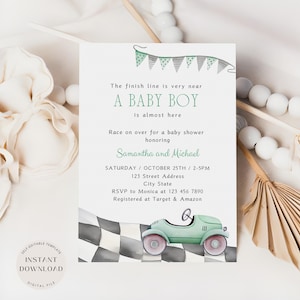 Raceauto babyshower uitnodiging, Racing babyshower uitnodiging, onze kleine racer is onderweg, jongensbabyshower, direct downloaden