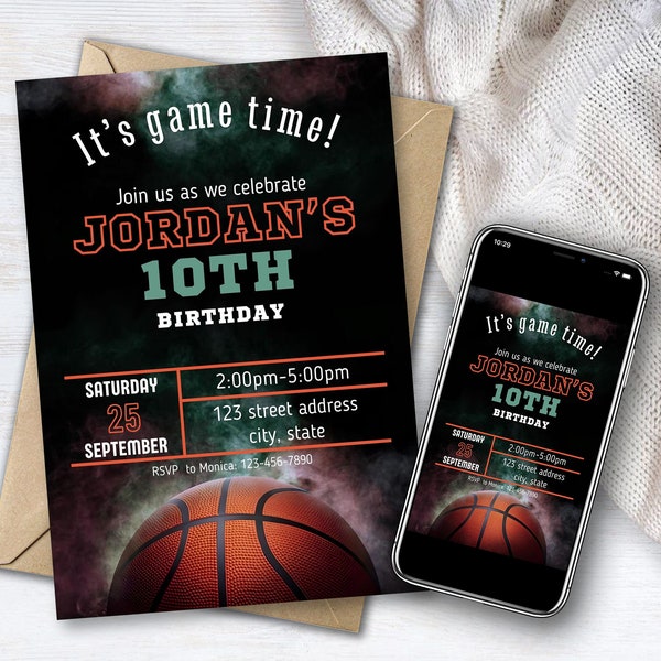 Basketball Birthday Invitation, Editable Sports Invitation, Basketball Party Invite, Free Thank You Tag, Sport Theme Bday Digital Template