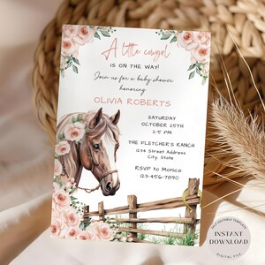Invitation de shower de bébé cheval, cow-girl baby shower, invitation de shower de bébé ferme, invitation de shower de bébé poney filles, téléchargement numérique