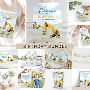 Excavator Birthday Bundle, Editable Construction Birthday Bundle, Boys Any Age Birthday Party Package, Party Decor, Digital Download