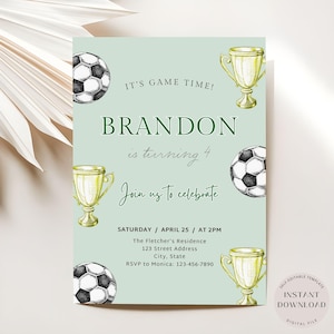 Modelo de convite de aniversário de futebol, convite editável para festa de futebol, convite simples para futebol masculino, convite esportivo para impressão, download instantâneo