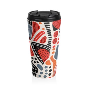 Stainless Steel Travel Mug, Coffee Tumbler, Hot Beverage Cup, Stainless Steel Travel Mug with Colorful Abstract Design, Tea Mug