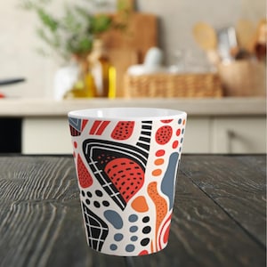 Bold Artistic Unique Jungle Print 12 oz Ceramic Latte Mug, Funky Abstract Latte or Coffee Mug, Statement Coffee Mug, Playful Drinkware