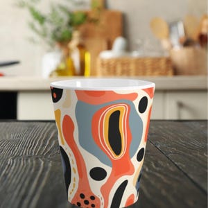 Bold Artistic Unique Jungle Print 12 oz Ceramic Latte Mug, Funky Abstract Latte or Coffee Mug, Statement Coffee Mug, Playful Drinkware