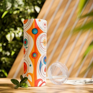 Skinny Tumbler with Straw, 20oz, 20oz Skinny Tumbler with Geometric Abstract Circle Design, Water Tumbler, Drinking Mug