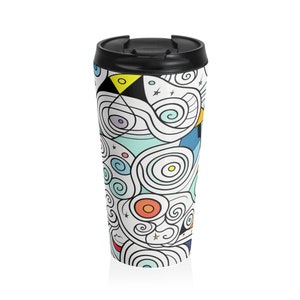 Stainless Steel Travel Mug, Travel Coffee Mug, Coffee Tumbler, , Hot Beverage Tumbler, Stainless Steel Travel Mug with Abstract Swirl Design