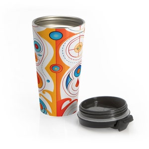 Stainless Steel Travel Mug with Geometric Abstract Circle Design
