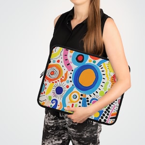 Abstract artistic laptop sleeve, ipad sleeve, fun playful laptop and ipad sleeve, tablet sleeve, laptop travel case, Neoprene gaming sleeve