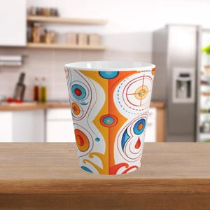 Abstractcore Contemporary Art 12 oz Ceramic Latte Mug, Colorful Artistic Latte or Coffee Cup, Modern Art Coffee Lovers Mug