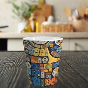 Abstractcore Contemporary Art 12 oz Ceramic Latte Mug, Colorful Artistic Latte or Coffee Cup, Modern Art Coffee Lovers Mug