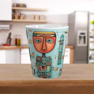 Abstract Face Bold Artistic 12oz Ceramic Latte Mug Latte Mug, Contemporary Art Latte or Coffee Mug,  Unique Drinkware