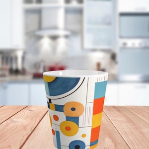 Abstractcore Contemporary Art 12 oz Ceramic Latte Mug, Bright Geometric Artistic 12 OZ Ceramic Latte or Coffee Cup, Creative Drinkware