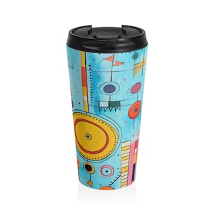 Stainless Steel Travel Mug, Stainless Steel Travel Mug with Abstract Circle Design, Travel Cup, Coffee Travel Tumbler