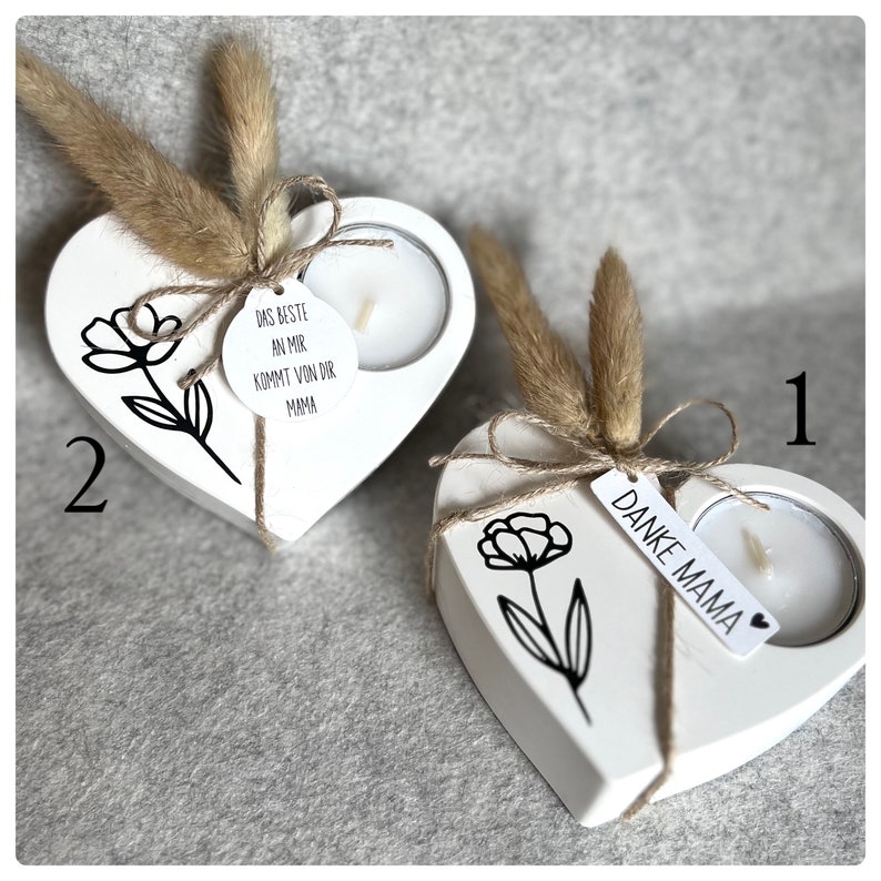 Geschenk zum Muttertag Herz mit Teelichthalter Herz aus Raysin dekoriertes Herz mit Trockenblumen Geschenkset Mama Herz mit Blume Bild 4