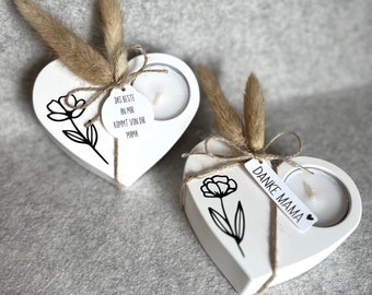 Geschenk zum Muttertag | Herz mit Teelichthalter | Herz aus Raysin | dekoriertes Herz mit Trockenblumen | Geschenkset Mama | Herz mit Blume
