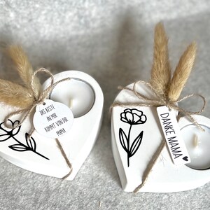 Geschenk zum Muttertag Herz mit Teelichthalter Herz aus Raysin dekoriertes Herz mit Trockenblumen Geschenkset Mama Herz mit Blume Bild 8