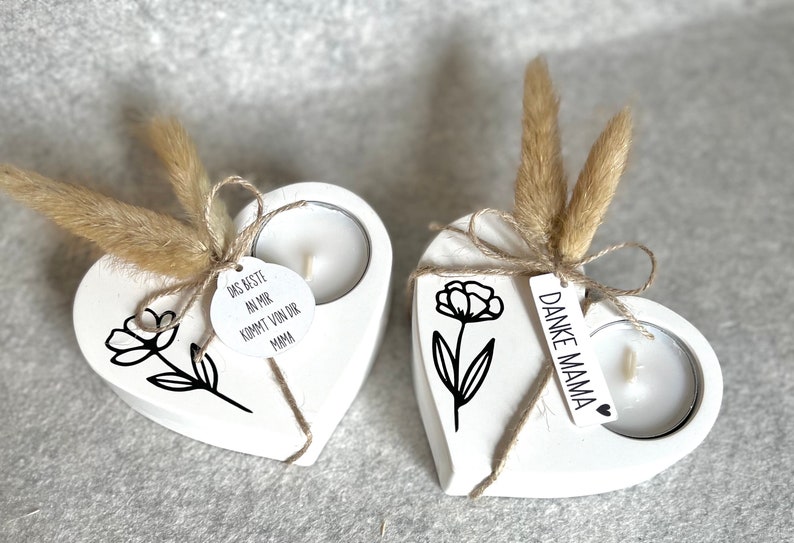 Geschenk zum Muttertag Herz mit Teelichthalter Herz aus Raysin dekoriertes Herz mit Trockenblumen Geschenkset Mama Herz mit Blume Bild 8