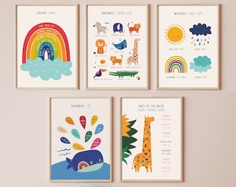 5 zweisprachige Vietnamesisch Lernposter, Vietnamesisch Lernposter, Lernposter Set, Homeschool Printables, digitaler Download