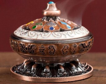 Alloy disc incense burner household Tibetan Buddhist eight treasures and eight auspicious sandalwood incense burner