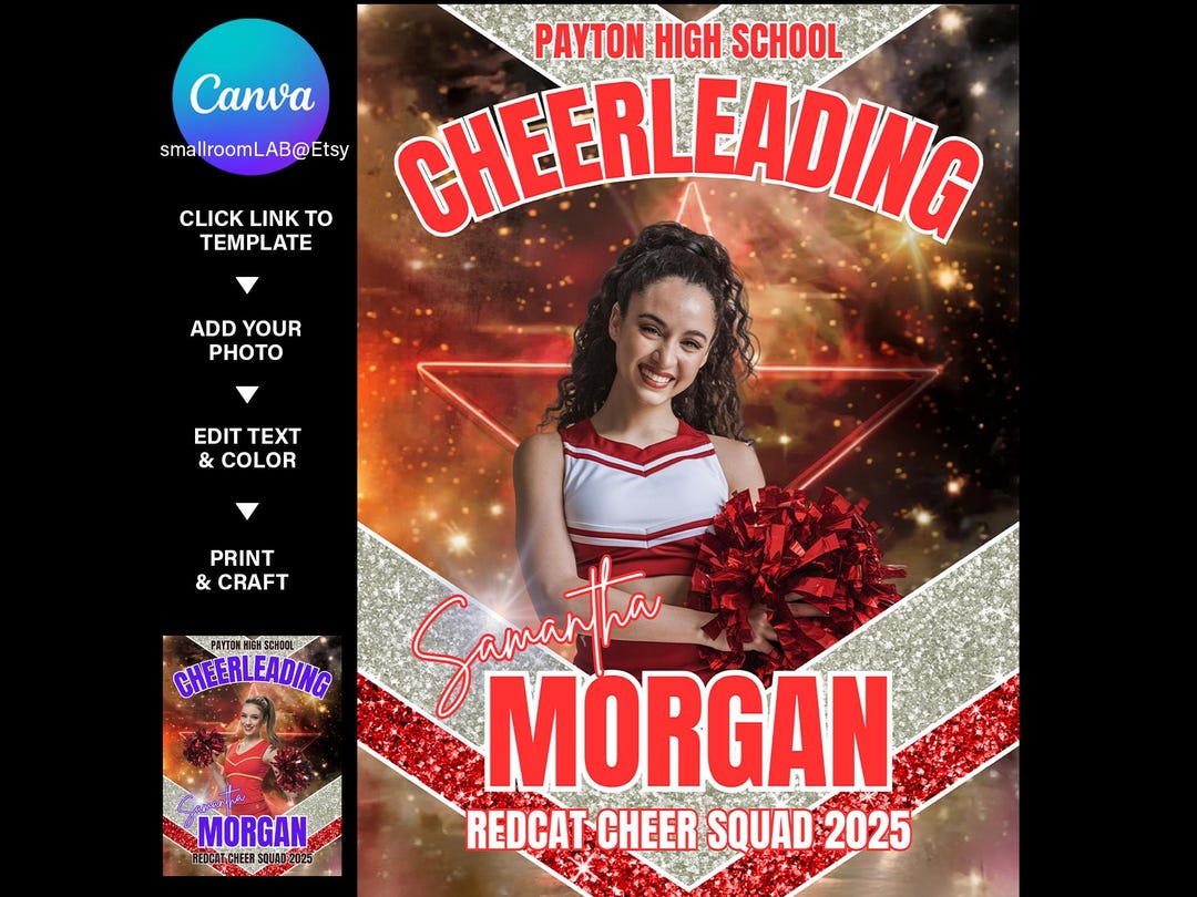 Cheerleader Senior Poster Template: Editable Canva Banner (digital ...
