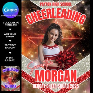 Modèle de pom-pom girl modifiable | Bannière de soirée senior pour la joie et la danse | Design d&#39;affiche de photographie sportive | Téléchargement numérique