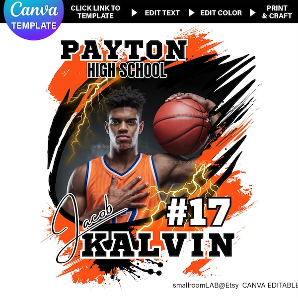 Plantilla de Canva para camiseta de mascota de baloncesto: Diseño deportivo personalizado (descarga digital)