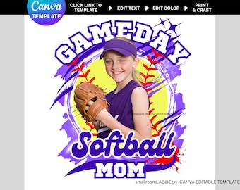 ソフトボール MOM Canva テンプレート | DIY クラフト用の編集可能でパーソナライズされたカスタマイズ可能なデザイン。