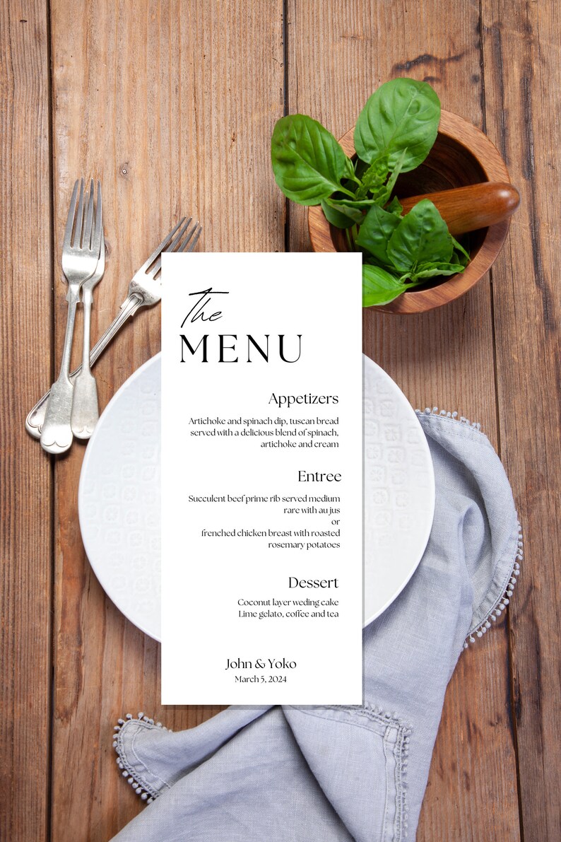Minimalist Wedding Menu Template Canva, Modern Script Wedding Dinner ...