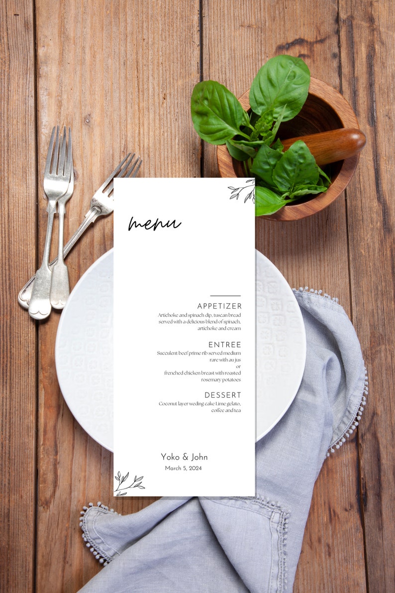 Minimalist Wedding Menu Template Canva, Modern Script Wedding Dinner ...
