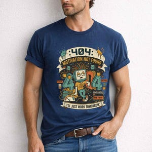 404 Motivation Not Found Shirt, Retro Vintage Programmer Tee, Procrastination Coder Gift