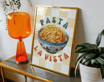 Lámina retro de cocina Pasta La Vista: Arte mural italiano original (descarga digital)