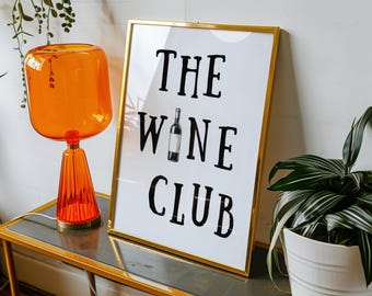 Póster de Wine Club: Decoración moderna de bar, arte con botellas de vino (impresión digital)