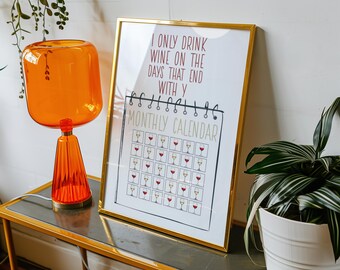 Impresión de un divertido calendario de vinos: Decoración de barra de cocina (descarga digital)
