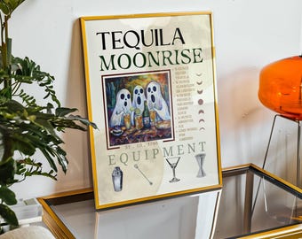 Receta de cóctel de tequila fantasmal: Decoración de bar de Halloween (Descarga digital)