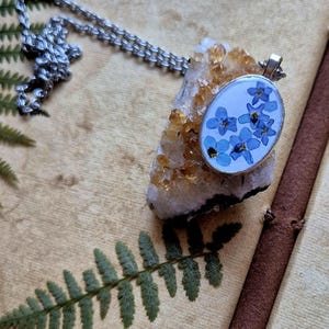 Forget-Me-Nots dried flowers  Pendant, pressed flower resin necklace. Gift for her. Minimalism necklace.