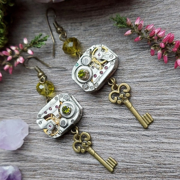 Steampunk Watch Part Upcycled Earrings for Cosplay. Clockwork Jewelry with vintage Gears. Gift for Steampunk and Cyberpunk fans.