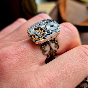 Unisex steampunk ring. Watch Parts Jewelry. Vintage watch mechanism jewelry.