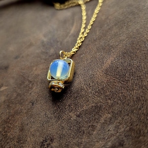 Anxiety Relief Spinner Necklace with Opalite | Fidget Jewelry for Teens | Gold toned minimalist pendant