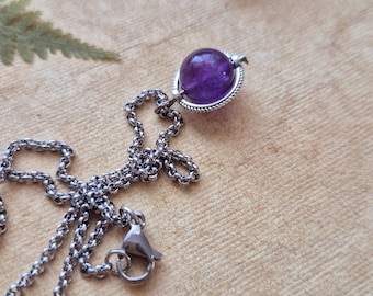ADHD necklace. Spinner Necklace for Anxiety Relief. Rotating Pendant with Amethyst. Fidget Necklace for Teenagers.