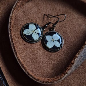 Dark Academia earrings. Dried hydrangea earrings. Nature inspired Christmas gift for women.