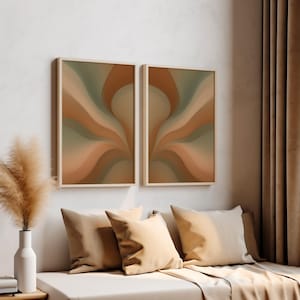Abstract Wall Art Set, Pastel Abstract Art, Brown Beige Green, Mid Century Modern Diptych Prints, Set of 2 Prints