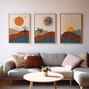 Boho Wall Decor, Boho Sun Prints, Boho Sun Art Set of 3, Boho Style Art Prints, Sunshine Print, Printable Wall Art,Digital Prints, Boho Moon wall art, Beige Sun Line Art, Digital Download, Minimalist Print, Wall Art For Living Room, Sun Moon Wall Art