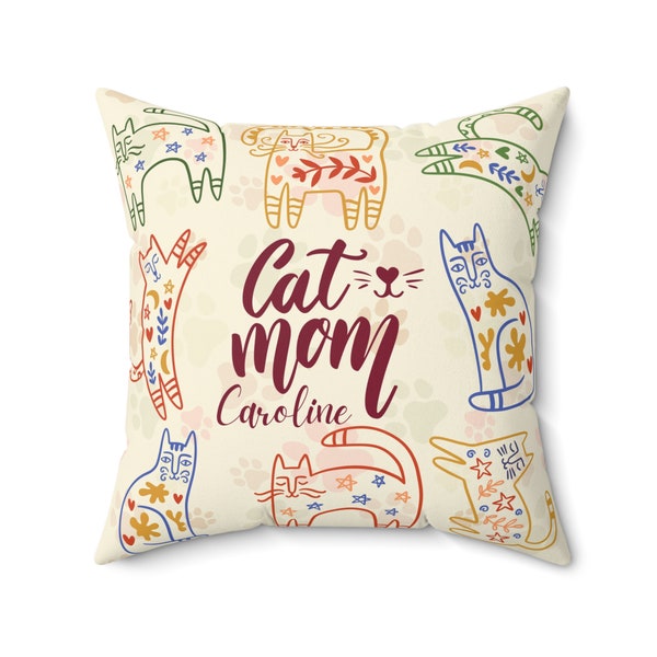Personalized Cat Mom Square Pillow | Both Pillow and Case | Gift For Mom | Custom Pillow | Square Pillow and Case | Cat Mom Pillow