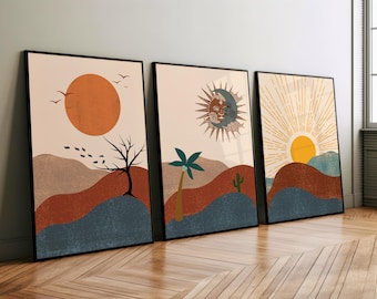 Boho Sun and Moon Desert Art Print Set (Digital Download)