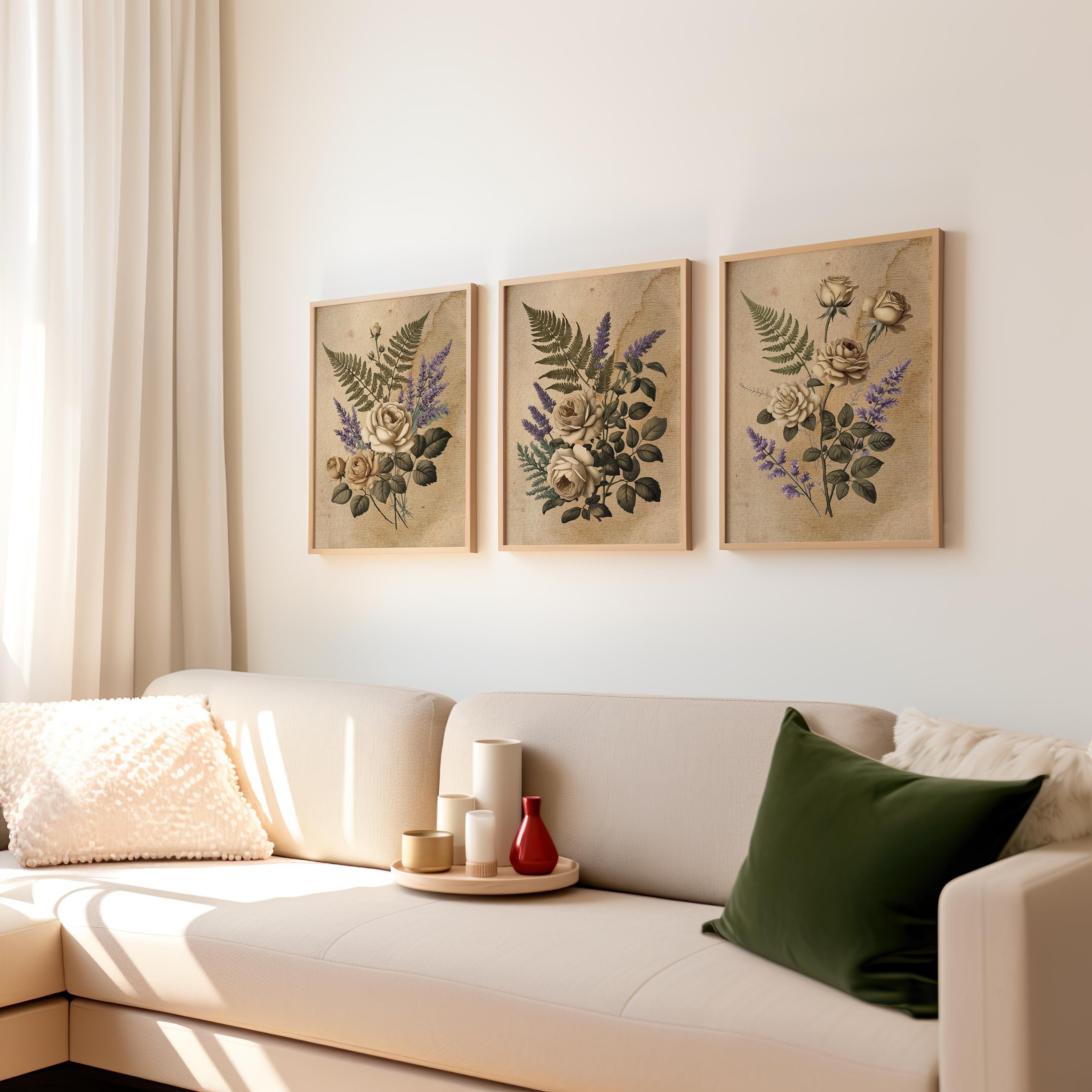 Vintage Rose Botanical Print: Rustic Beige Floral Wall Art (digital ...