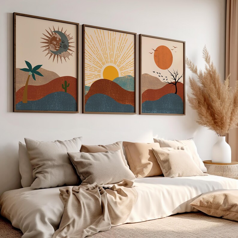 Boho Sun and Moon Desert Art Print Set (Digital Download) image 2